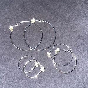 Silver Hoop Earring 3 pc Set with Clip on Converter